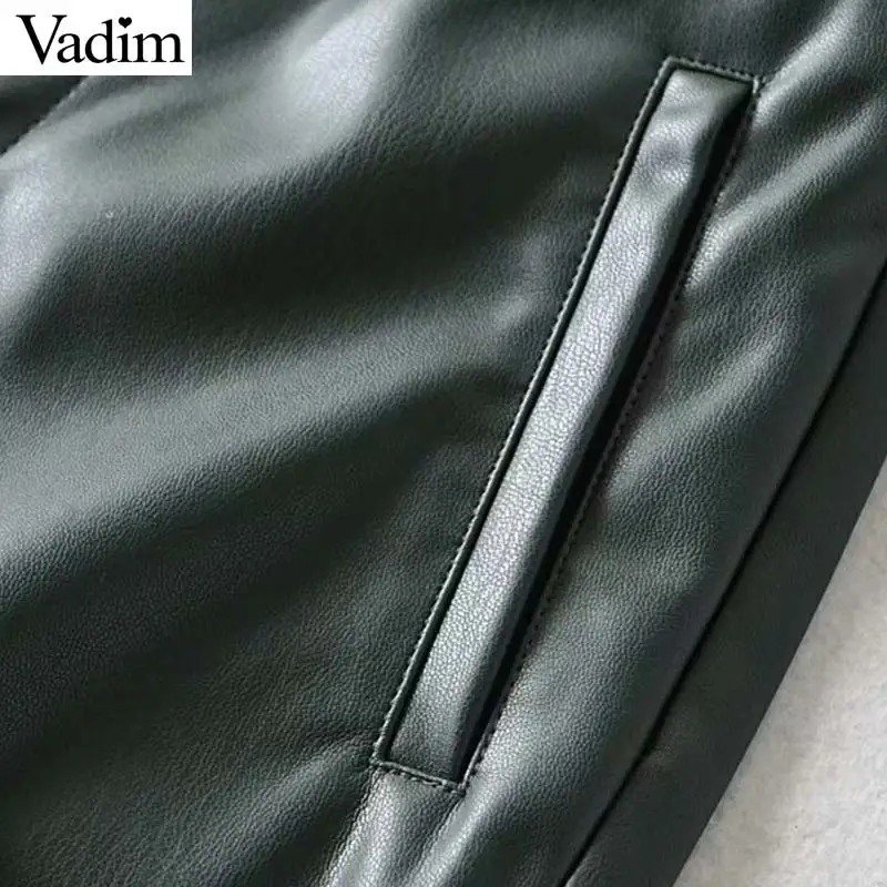 Vadim женские стильные брюки из искусственной кожи с боковыми карманами на молнии, украшенные женскими стильными одноцветными брюками, длинные брюки mujer KB219