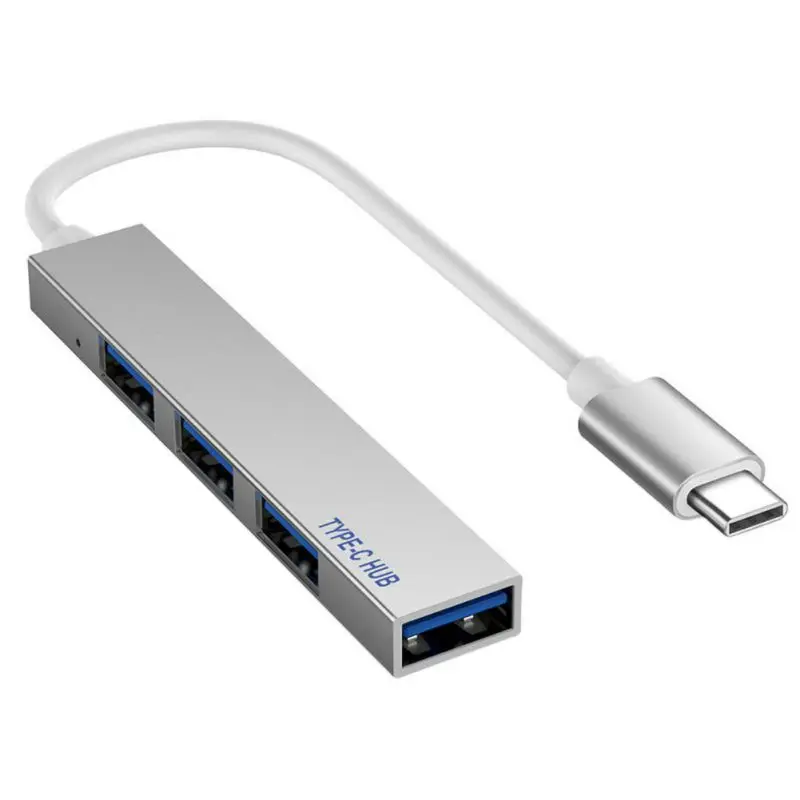 Серебристый Горячая Распродажа USB 3,0 хаб тип-c до 4USB 3,0 хаб практичный OTG Кабель-адаптер Портативный тип-c до 4USB для ПК компьютер/ноутбук - Цвет: Серебристый
