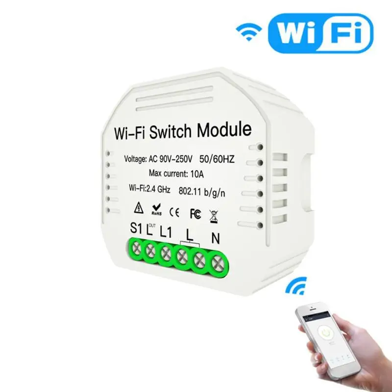 

2.4 GHz 802.11 b/g/n WiFi Smart Light Switch AC 90V-250V 50Hz DIY Circuit Breaker Module Supports for Voice Box