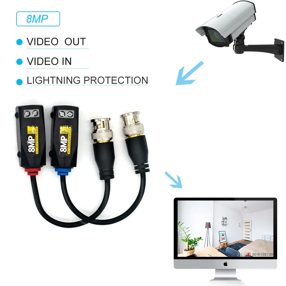 4K HD 2pcs oaxial Video Balun cctv cable camera Passive Transmission Twisted Pair Transmitter AHD CVI TVI Video Signal