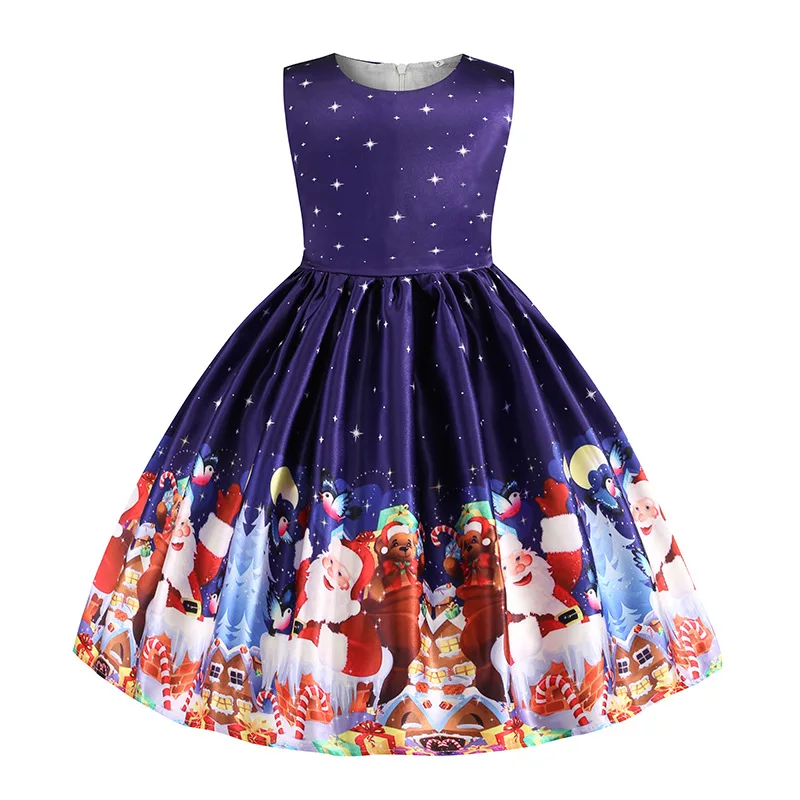 Рождественское платье Детские платья на Хэллоуин для девочек, платье принцессы праздничная одежда для маленьких девочек костюм для подростков, платье для детей от 2 до 10 лет - Цвет: Navy