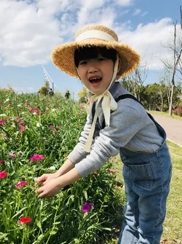 

Spring And Summer Children Raffia Hat Topee Outing Sun-resistant Straw Hat Korean-style Versatile Boy's Girls Bandage Cloth Hat