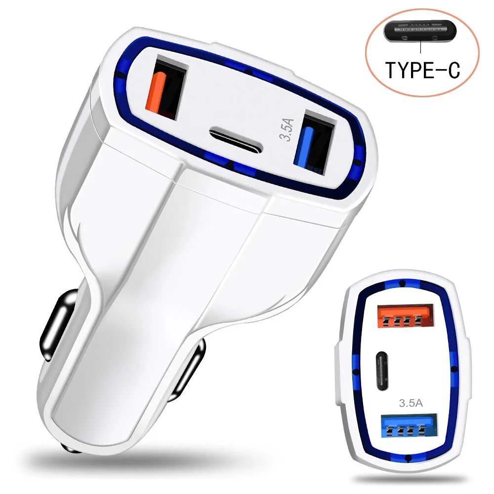 

Dual USB Charger Quick Charge 3.0 3.5A Mobile Phone Charger 2 Port USB Fast Car Charger with Type-c Interface Output Car-Charger