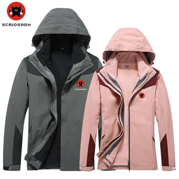 

SCRIOSADH Brand Outdoor Soft Shell Waterproof Jacket Two-piece 3 in 1 Removable Warm Jacket Men Women Mountain Climbing Jacket