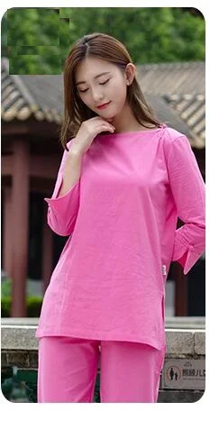 rose red Китайская Ретро Женская хлопчатобумажная пеньковая одежда для медитации, ручная работа, Повседневная Удобная Пижама для кунг-фу Тай Чи группы - Цвет: rose red