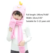 Унисекс 3 в 1 детский шарф шапка перчатки толстый плюшевый животный узор Толстовка ушанка 95AB