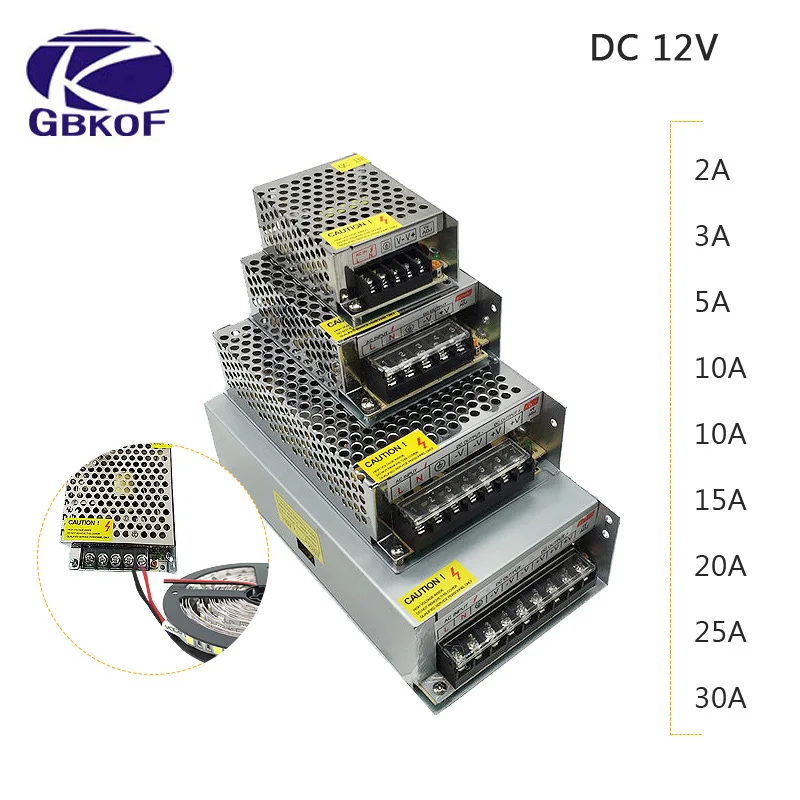DC 12V светодиодный ленты Драйвер Мощность адаптер 1A 2A 3A 5A 10A 15A 20A переключатель