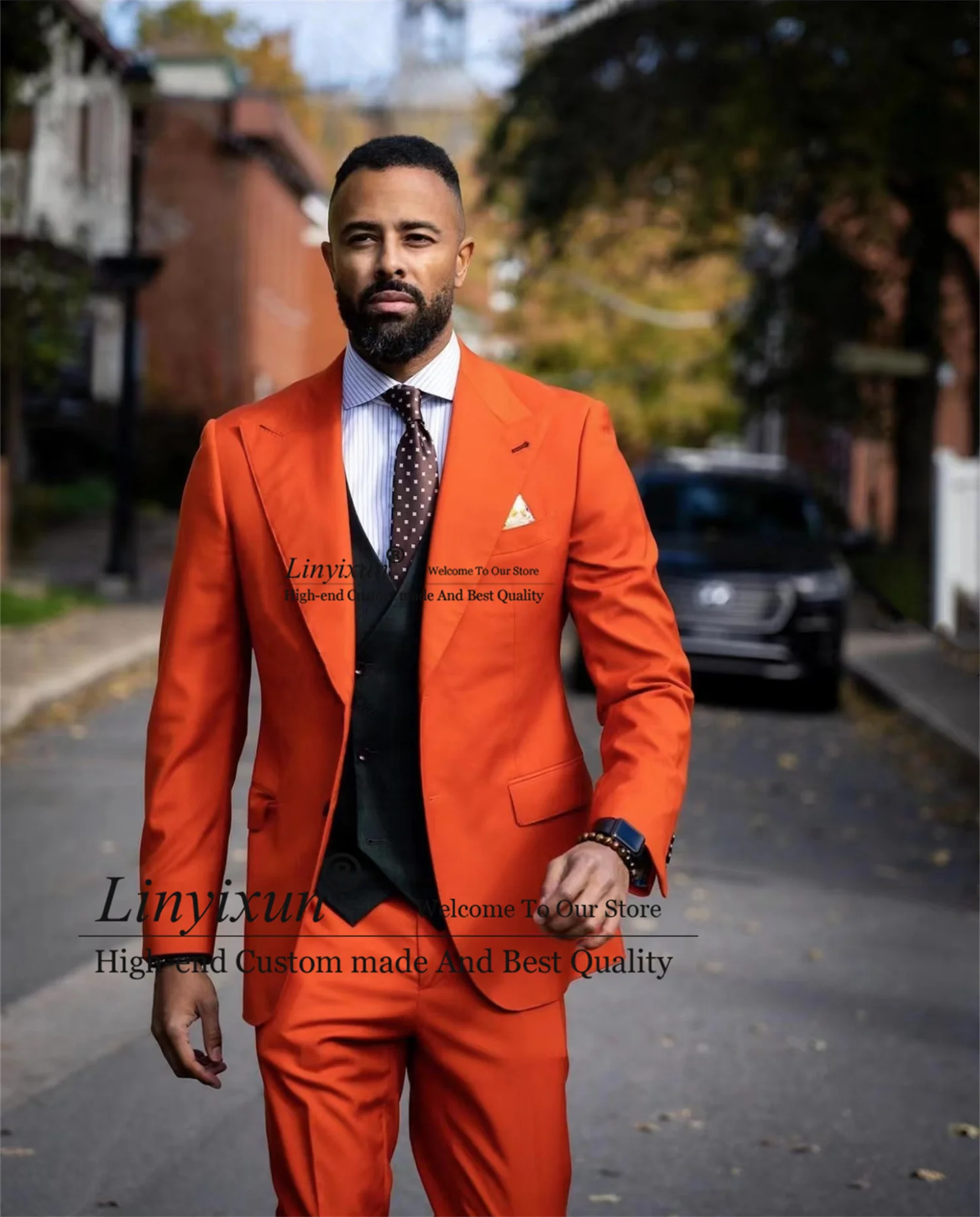 Latest Coat Pant Design Orange Men Suits Slim Fit Groom Wedding Tuxedo 3  Piece Set Male Prom Party Blazer Black Waistcoat Outfit - Suits - AliExpress