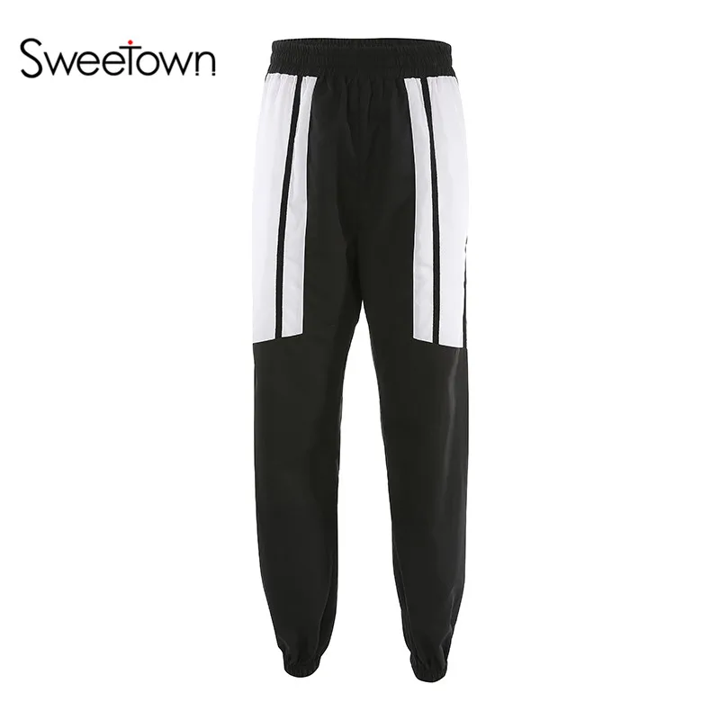 pants Sweetown/Полосатые уличные брюки в стиле пэчворк; эластичные женские спортивные штаны с высокой талией; повседневные Свободные мешковатые брюки-карго в стиле хип-хоп - Цвет: pants