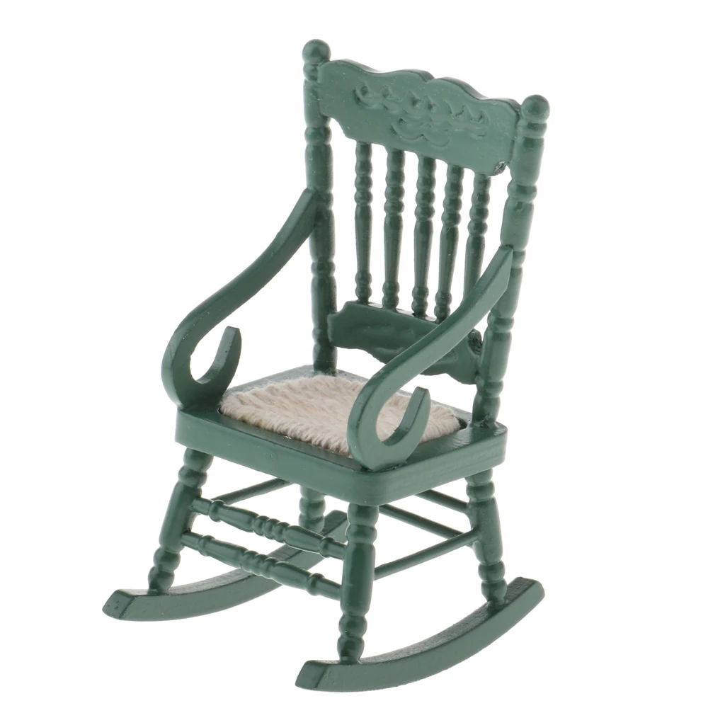 Miniature Rocking Chairs 2 Pack, 1:12 Dollhouse Mini Furniture Wooden Chair Model Set Dollhouse Accessory (Green)