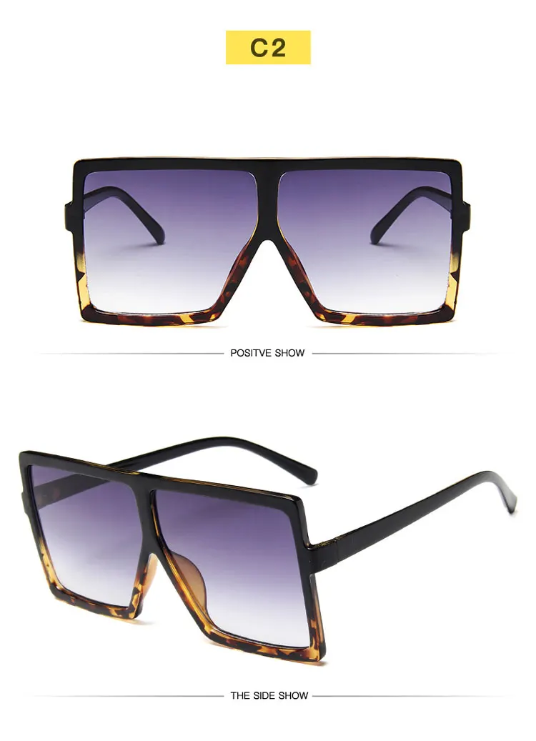 Модные градиентные крупные женские солнцезащитные очки Квадратные брендовые дизайнерские солнцезащитные очки с большими рамами для женщин винтажные женские очки UV400