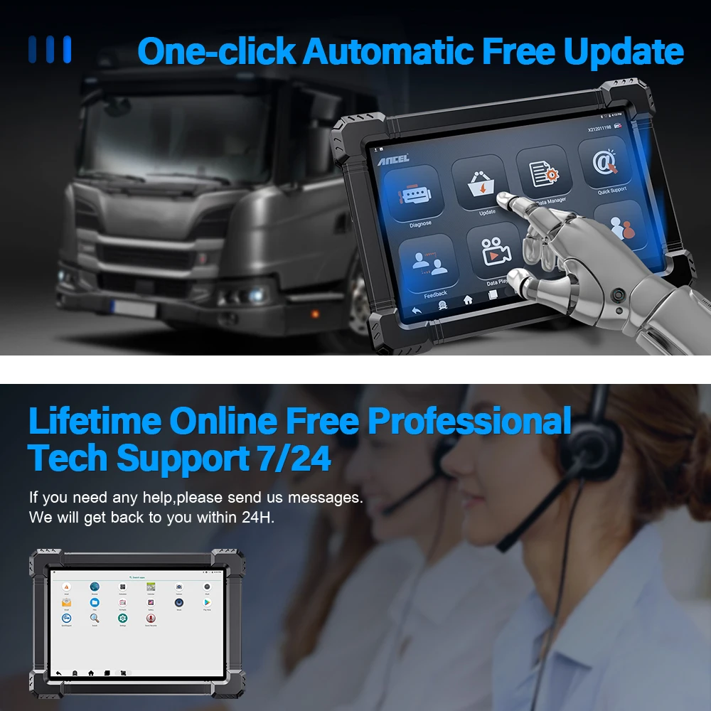 ANCEL X7 HD شاحنة ثقيلة OBD2 ماسح ضوئي للسيارات نظ...