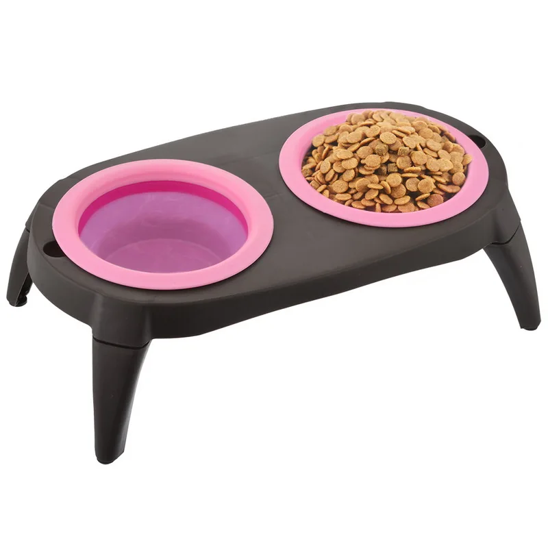 

High Quality Double Dog Bowl With Non-Skid Silicone Mat Pet Feeder Puppy Cat Food Container Dogs Feeding