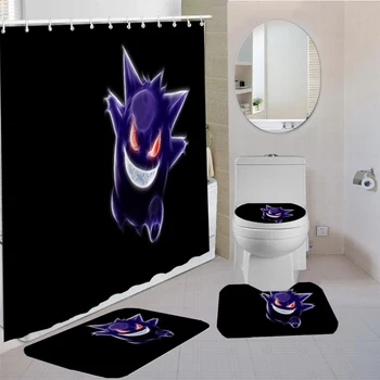 

4 Pieces Bathroom Set Pokémon Pet Sprite Shower Curtain 3D Print Bathroom Soft Curtain Cute Cartoon Curtains Kids Bath Sets