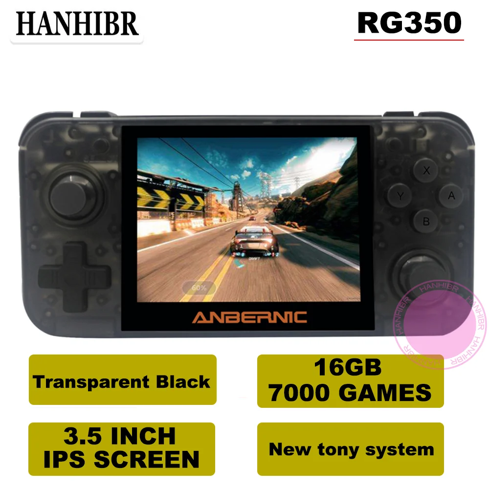 ANBERNIC RG350 ips Ретро игры 350 видео игры обновление игровой консоли ps1 игры 64 бит opendingux 3,5 дюймов 28000+ игры rg350 - Цвет: T Black 16G7000Games