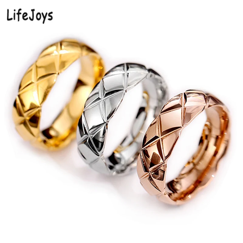Grid Couple Jewelry Wavy-Ring Geometric Rose-Gold Stainless-Steel Silver-Color Size-5-10