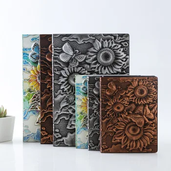 

Vintage Thick Leather Carving Flower Notebook Cute Sketchbook Paper Weekly Planner Book School Supplies 016059