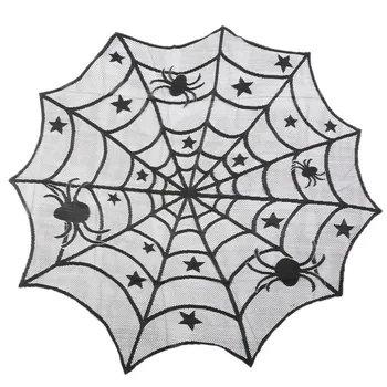 

Spider Web Design Halloween Round Tablecloth Table Cover Black Lace Tablecloth Decoration Holiday Party Supplies Products