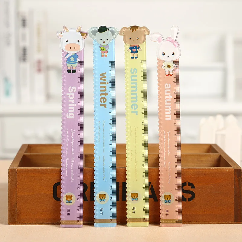 

Cute Cartoon Animal 15cm Students Creative Bunny Mouse Cow Bear Ruler Wavy Line Plastic Rulers Office School Supplies Stationery