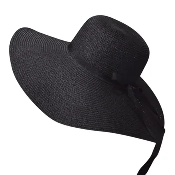 

Hot Women'S Wide Brim Summer Beach Sun Hat Lady Straw Floppy(Black)