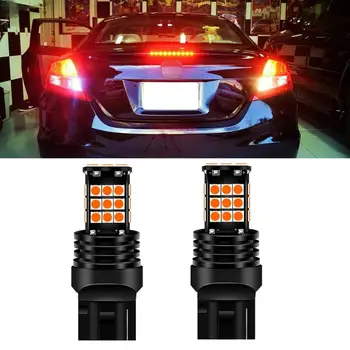 

Krator 2PCS T20 1156 1157 30SMD 3030 Red Strobe/Flashing Blinking Lamp LED Brake Tail Light 12V Canbus For Car