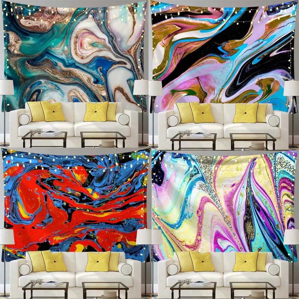 

Boho Psychedelic Marble Abstract Tapestry Wall Hanging Gold Foil Colorful Sand Beach Throw Rug Yoga Mat Blanket Hippie Decor