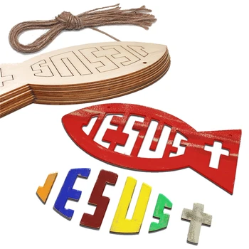 

10Pcs Creative Wood Cutting Hollow Fish Shape Wood Chip DIY Hand-Painted Crafts Home Decoration Party Pendant