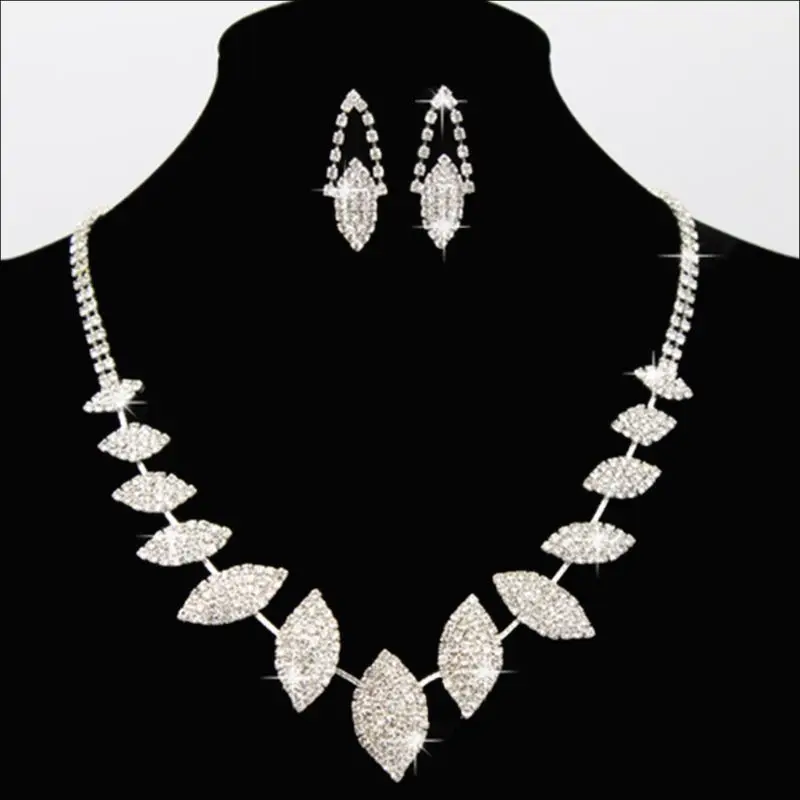

Bridal Crystal Earrings Statement Bib leaf Necklace Jewelry Gift Set for Women Y4QB