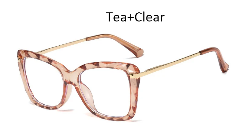 Tea Clear Роскошные прозрачные очки с прозрачными линзами, оправа для женщин, винтажные брендовые дизайнерские ретро очки для девушек, модные большие очки - Цвет оправы: Tea Clear