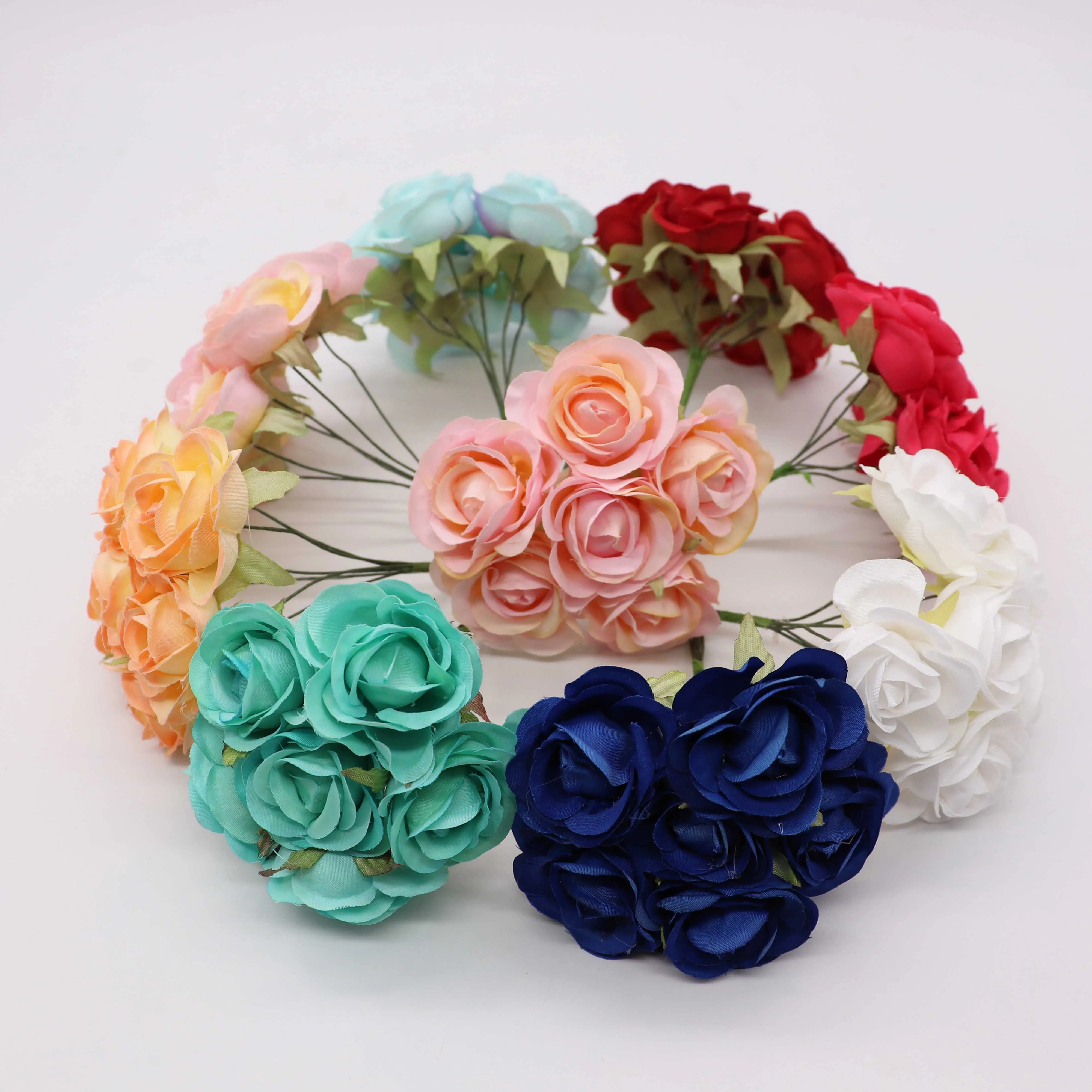 

6pcs artificial flowers silk rose bouquet wedding home party decoration DIY flower wall scrapbook gift box crafts