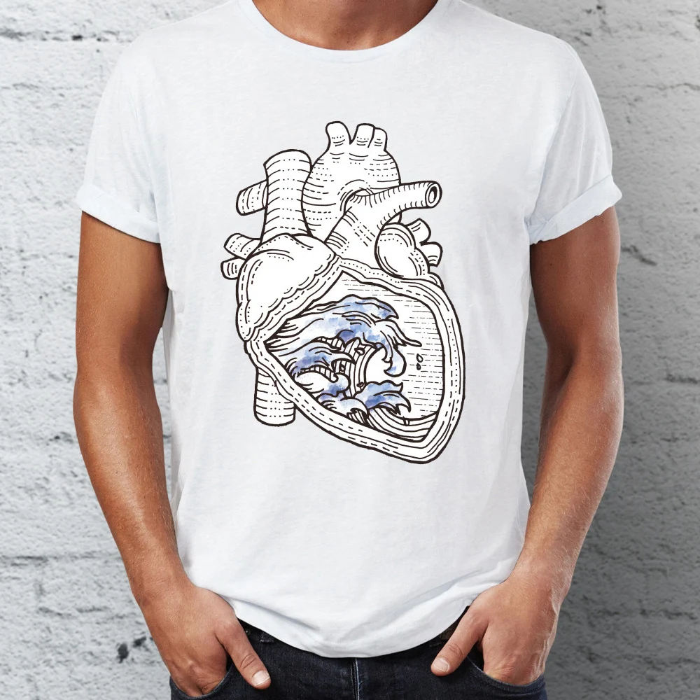 

Men's T Shirt The Great Wave Off Heart Drawing Artsy Tee