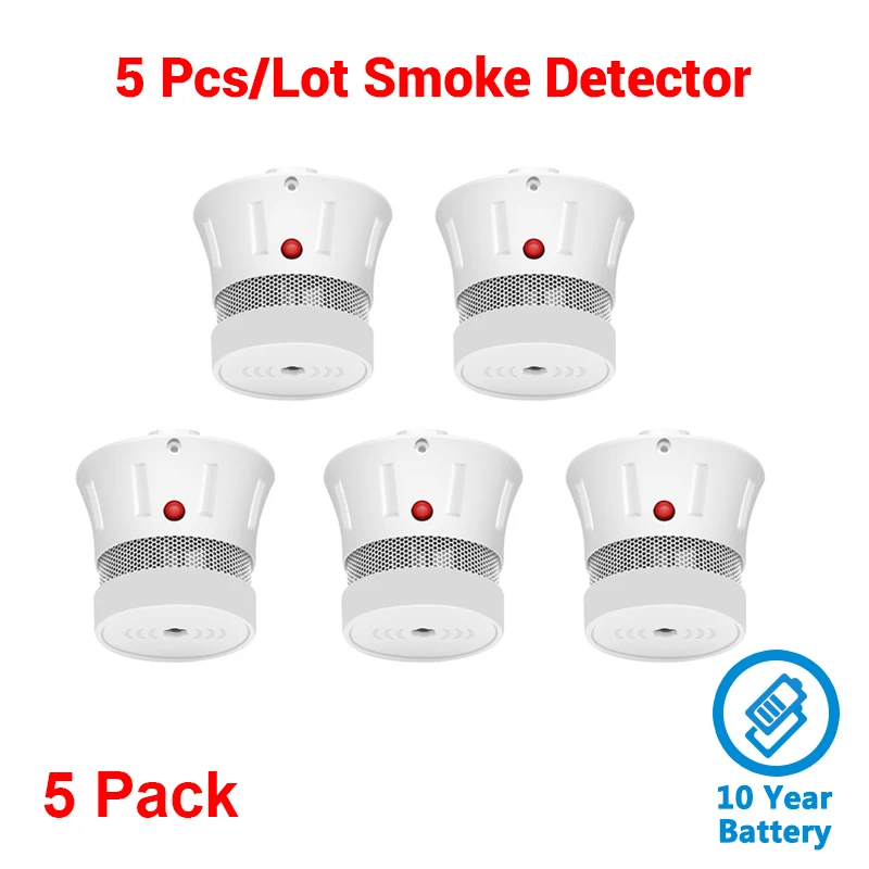 

CPVan 5pcs/Lot Smoke Detector Fire Protection CE Certified EN14604 Listed 10 Years Battery Life Home Security Sensor Detector