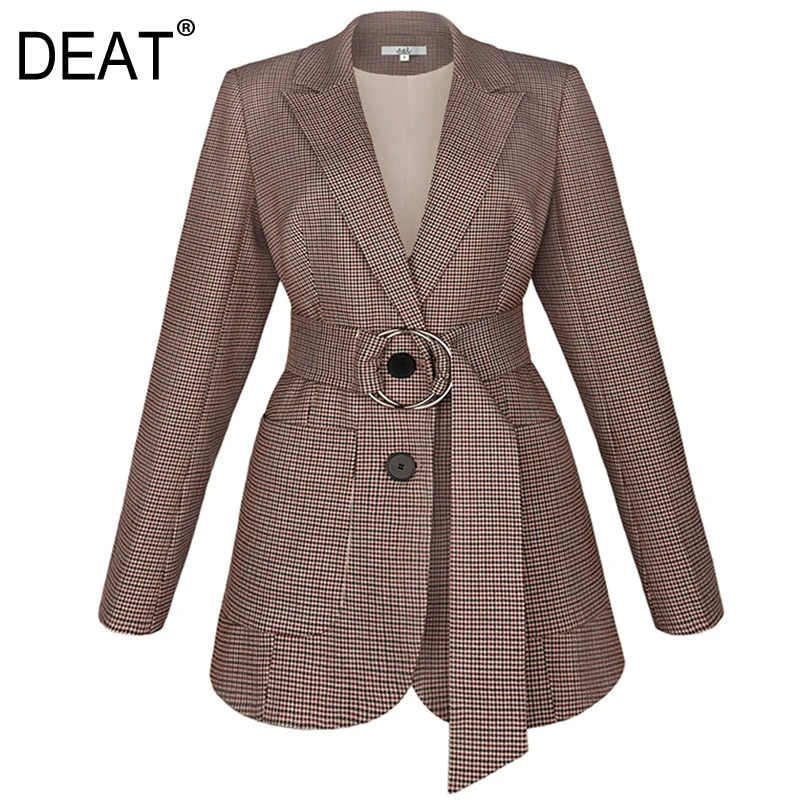 

[DEAT] 2019 New Spring Summer Turn-down Collar Long Sleeve Bandage Single Breasted Temperament Jacket Women Coat Fashion JX73