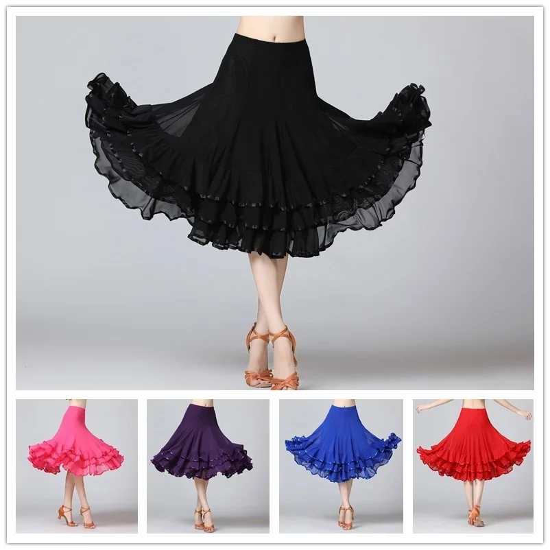 

Women Dancewear Ballroom Dance Skirt Latin Salsa Waltz Modern Tango Swing Mesh 904-B129