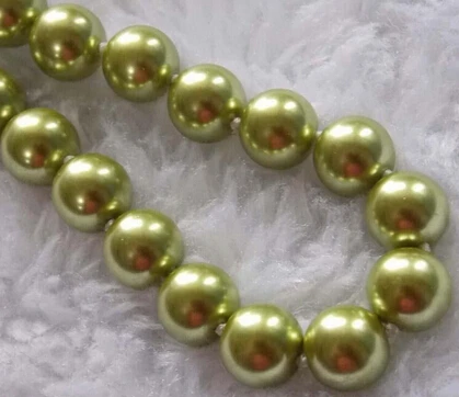 816 beautiful!10mm Green South Sea Shell Pearl Necklace