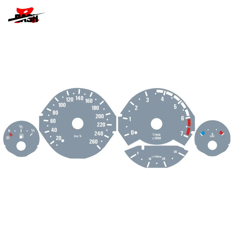 DASH EL 글로우 게이지, E34 260 KM, 7000 RPM, 1987 1996, 회색 패널, 흰색 조명속도계