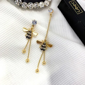 

Korean Personalized Creative Asymmetric Long Earrings Simple Temperament Little Bee Earrings Bohemian Women's Jewelry