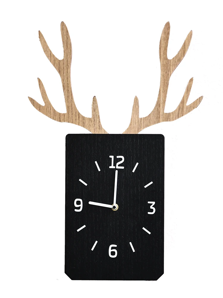 

INS Antlers Creative 3d Wall Clocks Wood Living Room Bedroom Staccato Clocks Square Clocks Saat Reloj Children Room Decor SC087