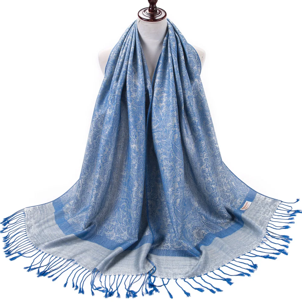 Fashion Shawl Thin Cashmere Paisley Border Pattern Pashmina Silk Scarf Stole Fringes Tassel For Rave Travel Party Women Gift