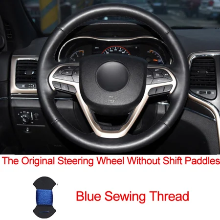 No Shift paddleBlue Ручное шитье автомобиль рулевое колесо крышка принципиально топ из коровьей кожи Volant для Jeep Grand Cherokee - Название цвета: No Shift paddleBlue