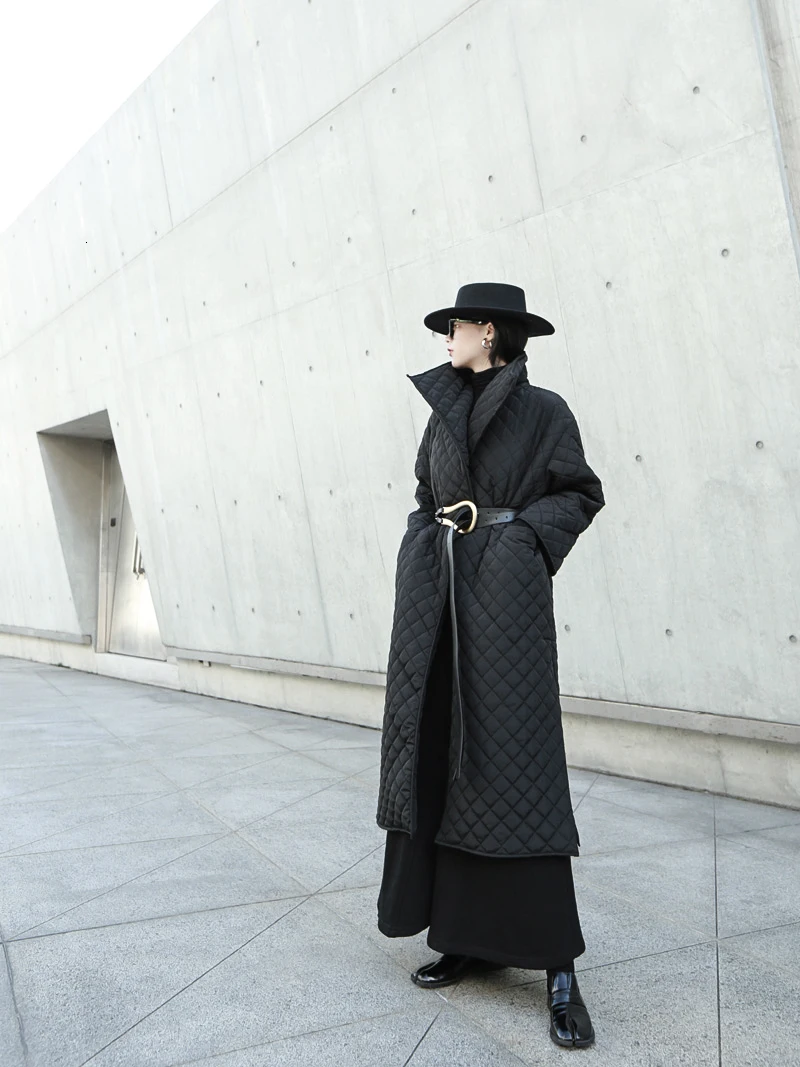 [EAM] Черное длинное пальто с хлопковой подкладкой большого размера с длинным рукавом, Свободная Женская парка, модная новинка осень-зима 19A-a319