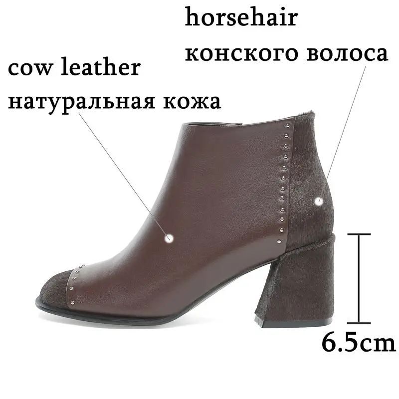 ALLBITEFO/однотонные женские ботинки из натуральной кожи и меха пони; удобные ботильоны; сезон осень-зима; модные ботинки с металлическими заклепками