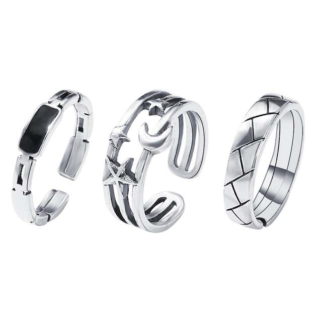 Punk Cool Hiphop Chain Rings Multi-layer Adjustable Open Finger Rings Set Alloy Man Rings for Women Party Gift Jewelry