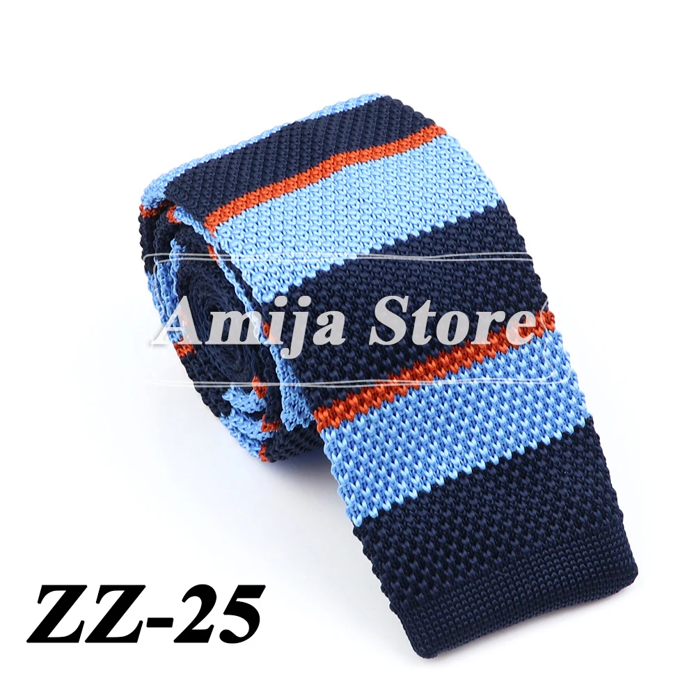 Neue Mode Herren Strickkrawatte Gestreift Blau Schwarz Dünn Schmal Schlank Strick Warm Hals Für Männer Gewebt Designer Täglich Tragen Krawatte – Detail 27