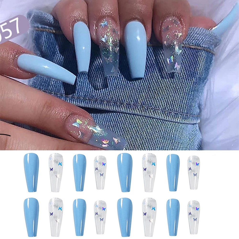 Professional Fake Nails Overhead With Glue Coffin Artificial Nails Tips  With Designs Press On Nail False Nails Set Nail Art Tool - False Nails -  AliExpress