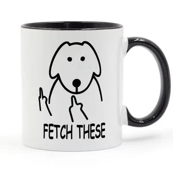 

Fetch This Dog Middle Finger Coffee Mug Ceramic Cup Color Handle Colour Inside Gifts 11oz