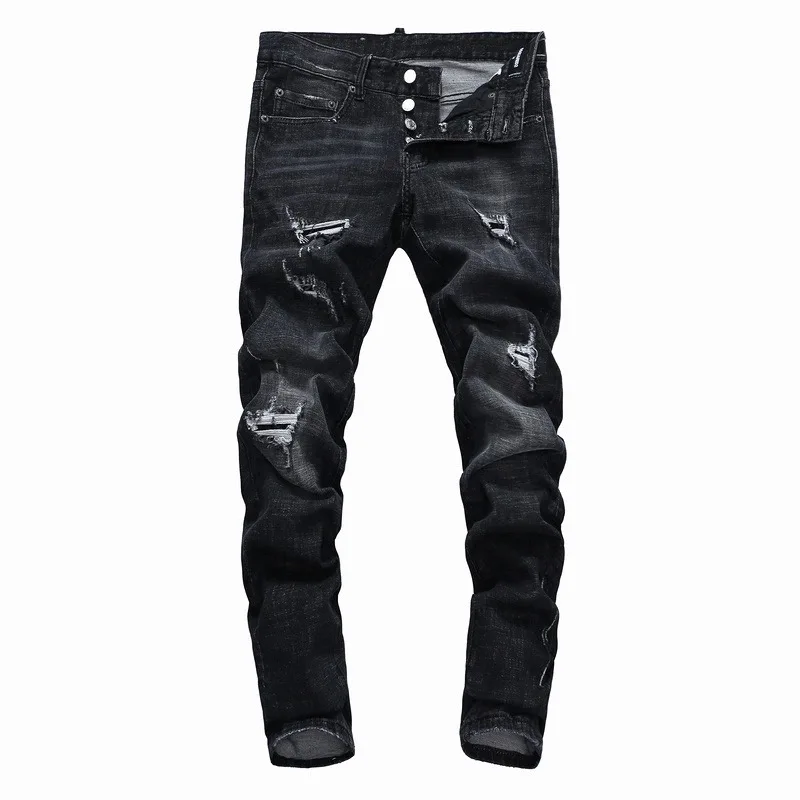 

Jeans Men Skinny Stretch Washed Casual Solid Black 2018 Spring Summer Men Denim Jeans Slim Retro Straight Male Quality