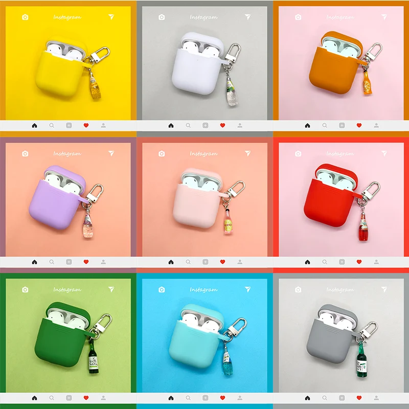 

For AirPods Case Cute Beer Earphone Cases For Apple Airpods 1 2 Silicone Bluetooth Headphones Protective Cover Wine Key Ring