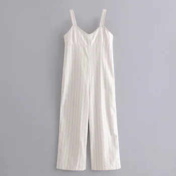 

VomVoa 2020 spring new stripe fashion was thin camisole wild V-neck wide leg temperament casual jumpsuit 27320