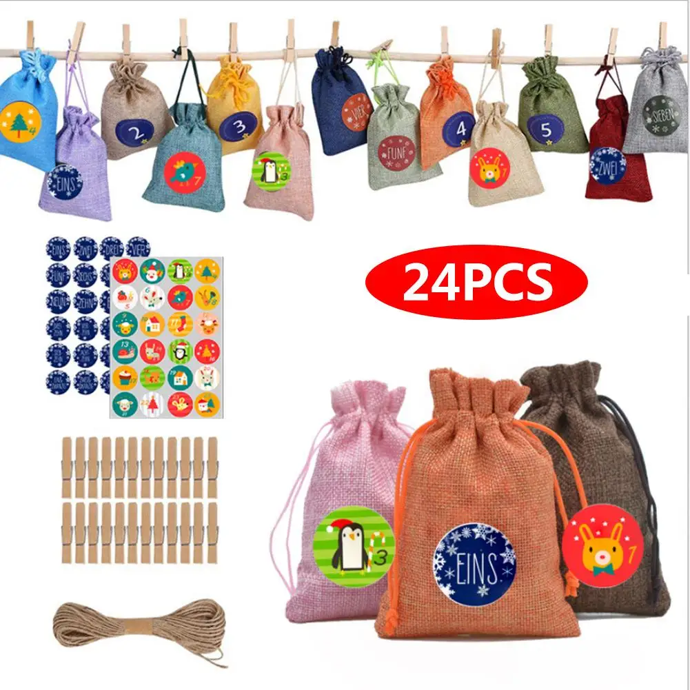 Xmas Calendar Christmas Advent Calendar Bag 24 Days Christmas Countdown 